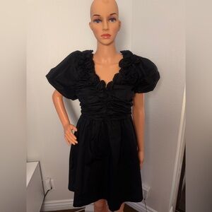 English Factory Black Ruched Ruffled Mini Dress